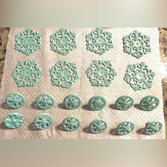 Vintage Other - 12 Vintage Teal Draw or Cabinet Knobs. 6 background decoration pieces.